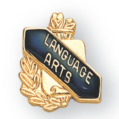 5/8 Inch Gold "Language Arts" with Torch and Wreath Enameled Lapel Pin-Brooches & Lapel Pins-Lapel Pin Corner