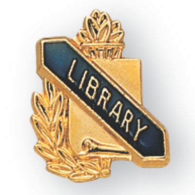 5/8 Inch Gold "Library" with Torch and Wreath Enameled Lapel Pin-Brooches & Lapel Pins-Lapel Pin Corner