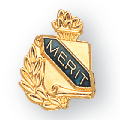 5/8 Inch Gold "Merit" with Torch and Wreath Enameled Lapel Pin-Brooches & Lapel Pins-Lapel Pin Corner