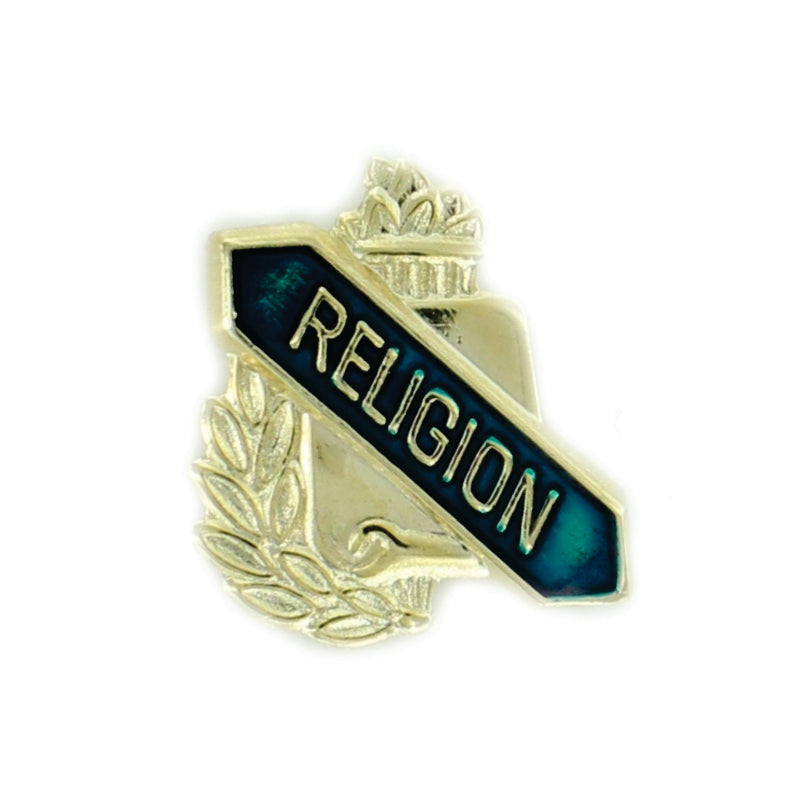 5/8 Inch Gold "Religion" with Torch and Wreath Enameled Lapel Pin-Brooches & Lapel Pins-Lapel Pin Corner