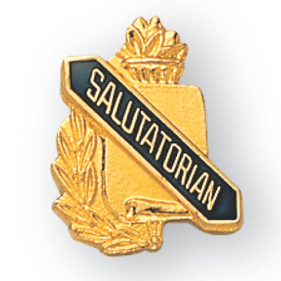 5/8 Inch Gold "Salutatorian" with Torch and Wreath Enameled Lapel Pin-Brooches & Lapel Pins-Lapel Pin Corner