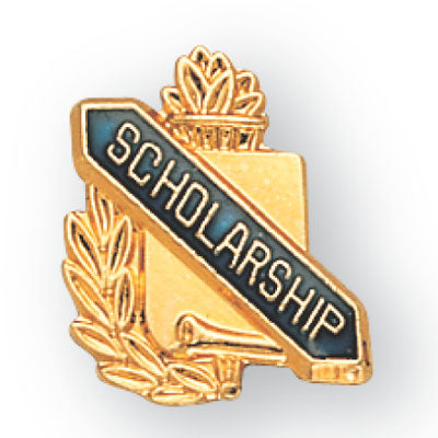 5/8 Inch Gold "Scholarship" with Torch and Wreath Enameled Lapel Pin-Brooches & Lapel Pins-Lapel Pin Corner