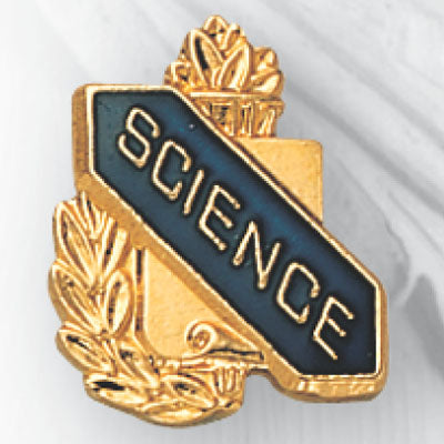 5/8 Inch Gold "Science" with Torch and Wreath Enameled Lapel Pin-Brooches & Lapel Pins-Lapel Pin Corner