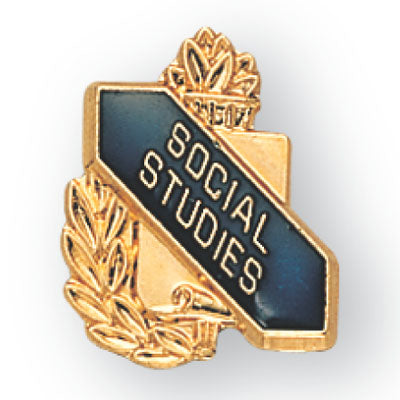 5/8 Inch Gold "Social Studies" with Torch and Wreath Enameled Lapel Pin-Brooches & Lapel Pins-Lapel Pin Corner