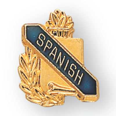 5/8 Inch Gold "Spanish" with Torch and Wreath Enameled Lapel Pin-Brooches & Lapel Pins-Lapel Pin Corner