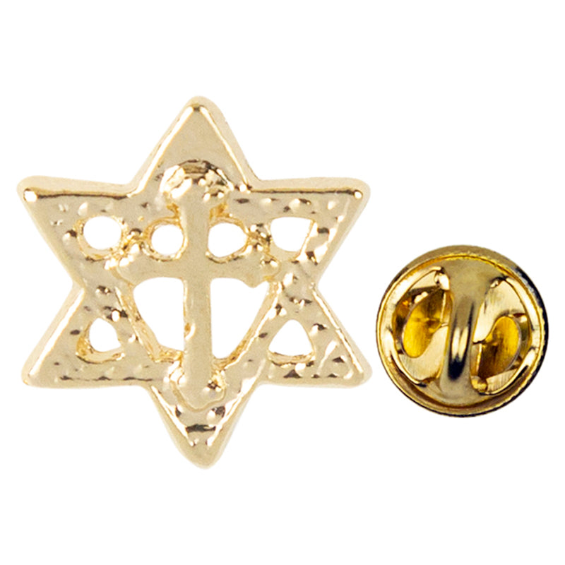5/8 Inch Gold Star of David with Cross Lapel Pin-Brooches & Lapel Pins-Lapel Pin Corner