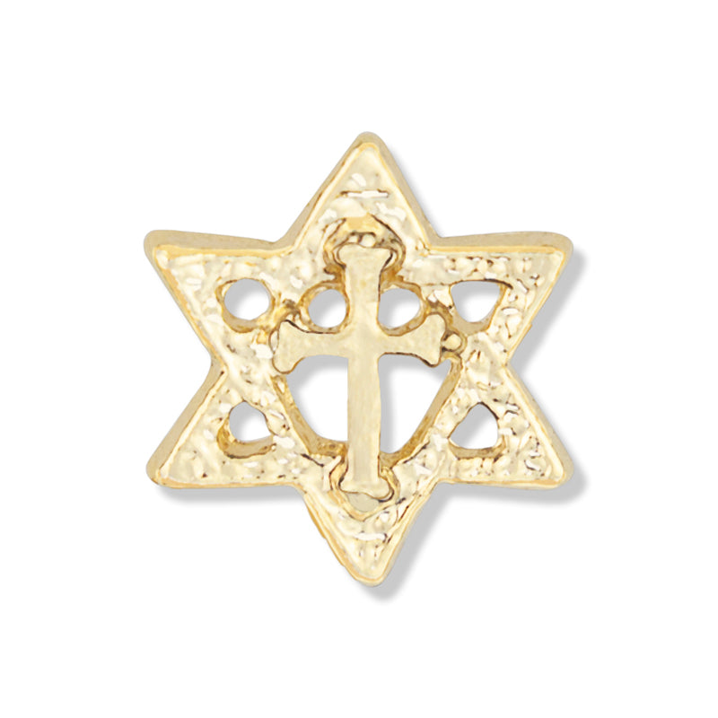 5/8 Inch Gold Star of David with Cross Lapel Pin-Brooches & Lapel Pins-Lapel Pin Corner