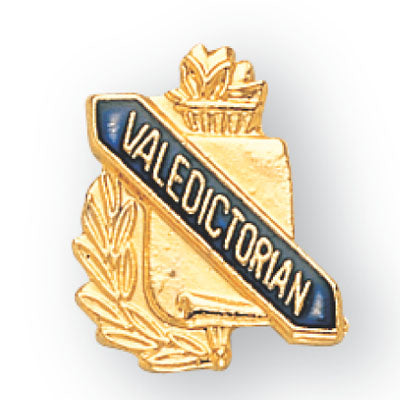 5/8 Inch Gold "Valedictorian" with Torch and Wreath Enameled Lapel Pin-Brooches & Lapel Pins-Lapel Pin Corner