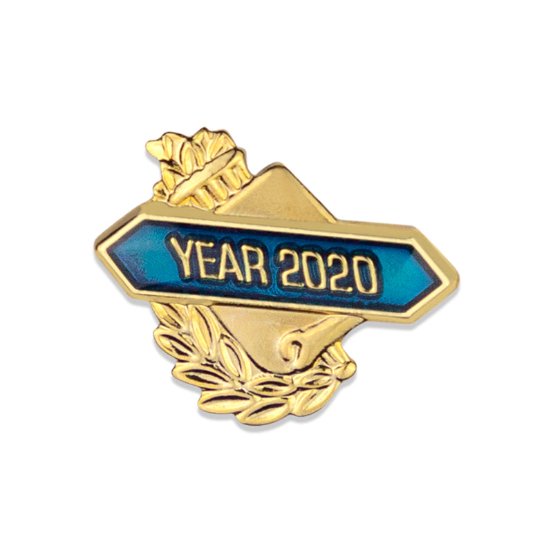 5/8 x 5/8 Inch Gold "Year 2020"with Torch and Wreath Enameled Lapel Pin-Brooches & Lapel Pins-Lapel Pin Corner