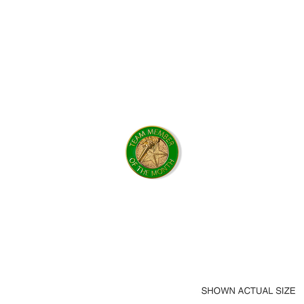 7/8 Inch Bright Gold Green "Team Member of the Month" Lapel Pin-Brooches & Lapel Pins-Lapel Pin Corner