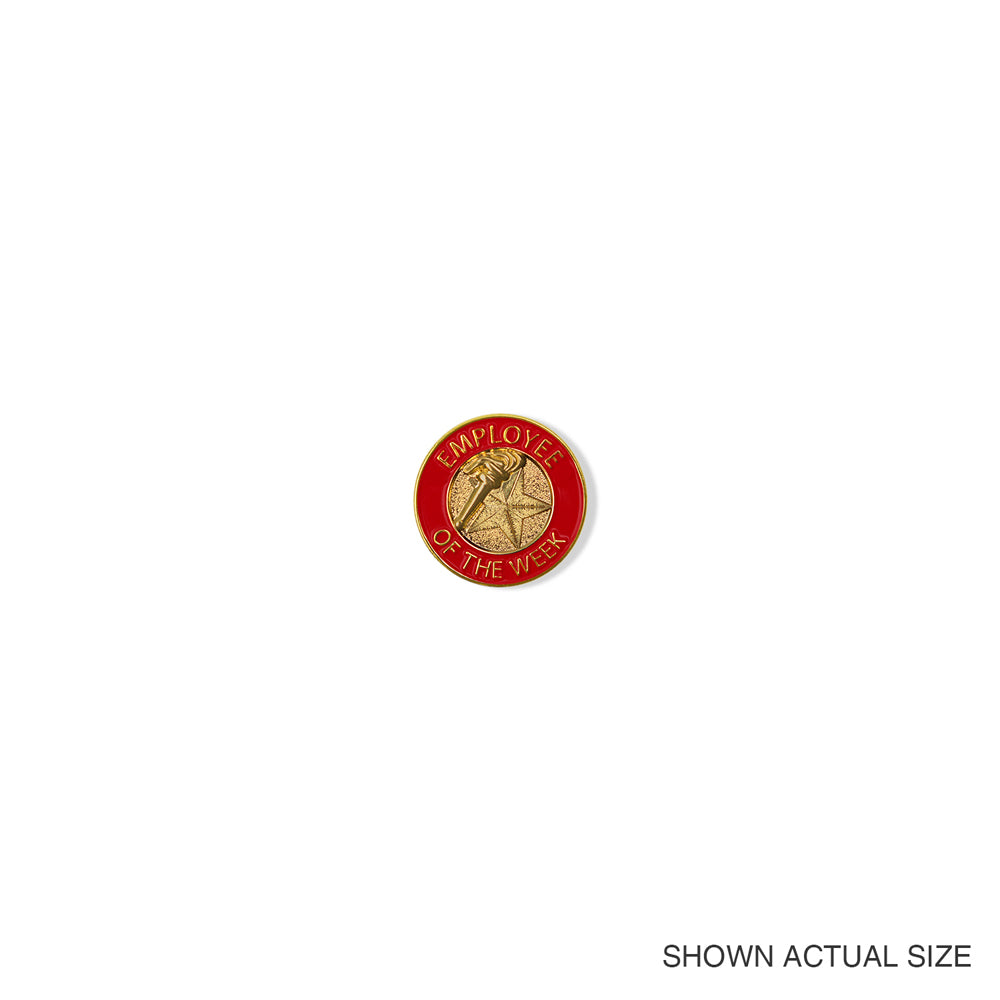7/8 Inch Bright Gold Red "Employee of the Week" Lapel Pin-Brooches & Lapel Pins-Lapel Pin Corner