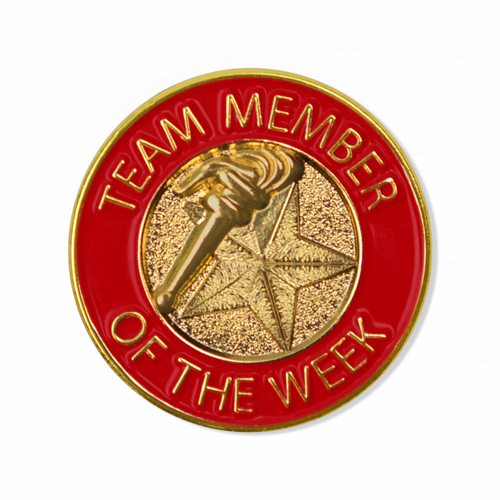 7/8 Inch Bright Gold Red "Team Member of the Week" Lapel Pin-Brooches & Lapel Pins-Lapel Pin Corner