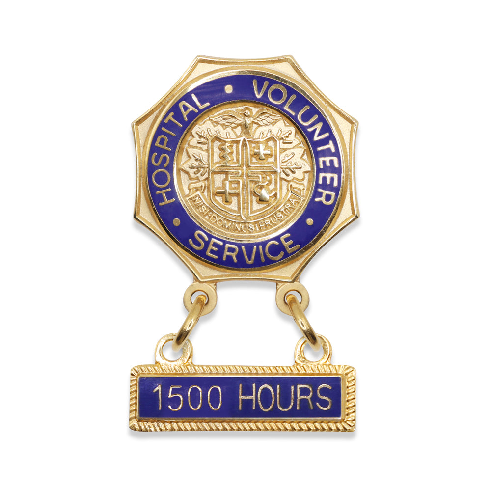 7/8 Inch Enameled Brass Hospital Volunteer Service "1500 Hours" Lapel Pin-Brooches & Lapel Pins-Lapel Pin Corner
