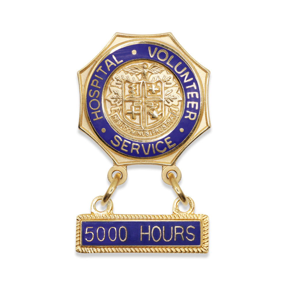 7/8 Inch Enameled Brass Hospital Volunteer Service "5000 Hours" Lapel Pin-Brooches & Lapel Pins-Lapel Pin Corner
