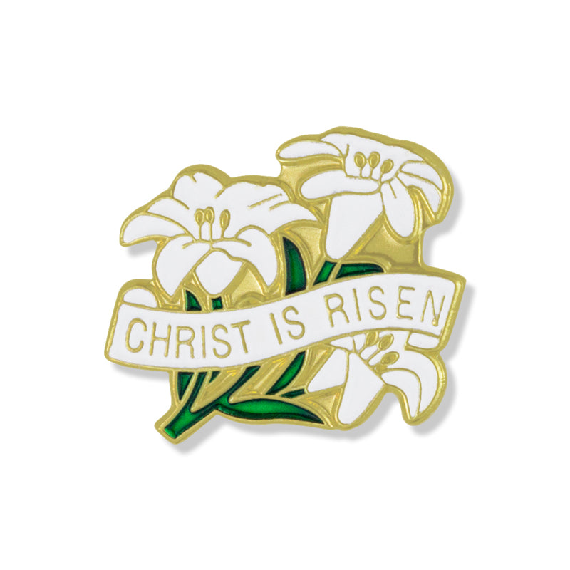 7/8 Inch Gold Enameled Christ is Risen Lily Flower Pin-Brooches & Lapel Pins-Lapel Pin Corner