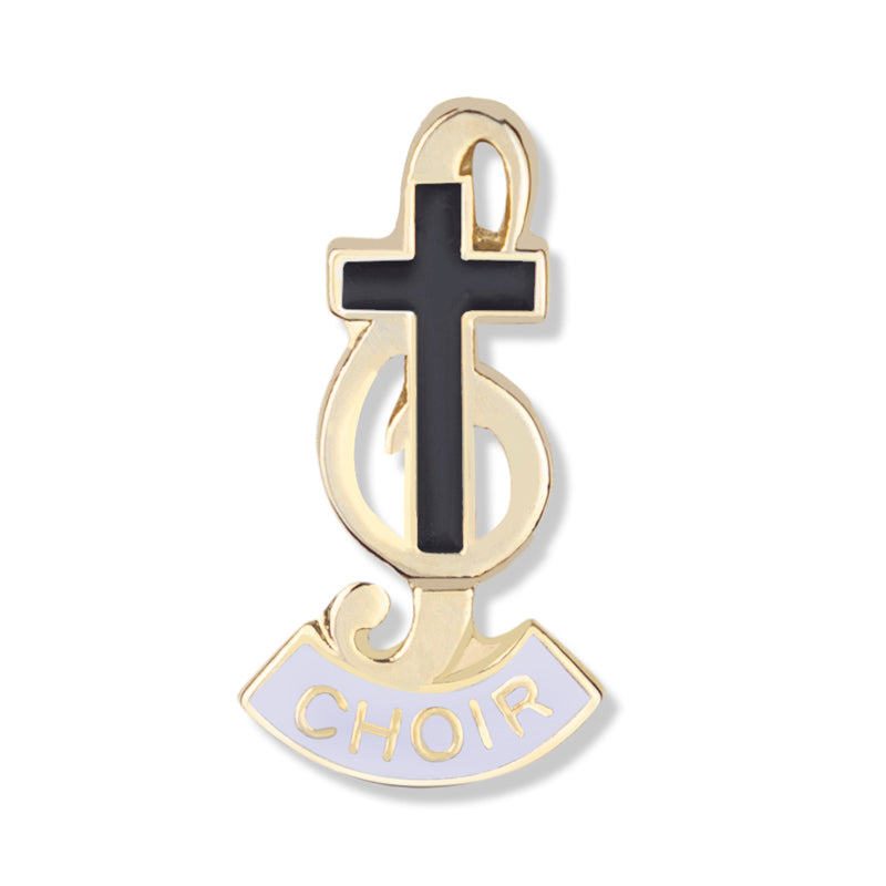 7/8 Inch Gold Enameled Music Choir and Cross Lapel Pin-Brooches & Lapel Pins-Lapel Pin Corner