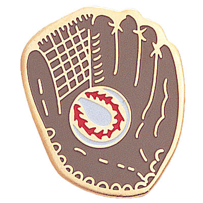 7/8 Inch Gold Glove with Baseball Enameled Lapel Pin-Brooches & Lapel Pins-Lapel Pin Corner