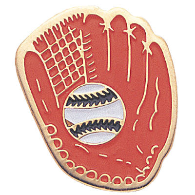 7/8 Inch Gold Glove with Softball Enameled Lapel Pin-Brooches & Lapel Pins-Lapel Pin Corner