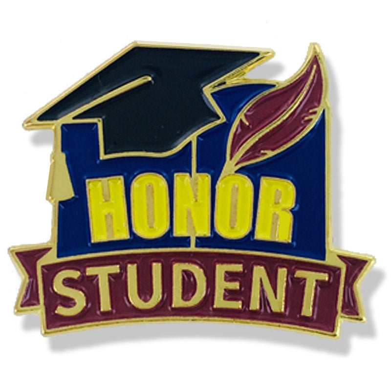 7/8 Inch Honor Student with Graduation Cap Enameled Lapel Pin-Brooches & Lapel Pins-Lapel Pin Corner
