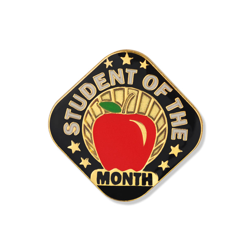 7/8 Inch Student of the Month with Apple Enameled Lapel Pin-Brooches & Lapel Pins-Lapel Pin Corner
