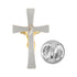 7/8 Inch Two-Tone Gold and Silver Risen Christ Cross Lapel Pin-Brooches & Lapel Pins-Lapel Pin Corner