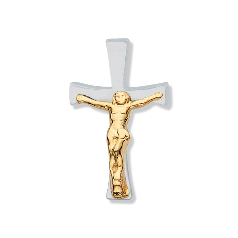 7/8 Two-Tone Silver and Gold Crucifix Lapel Pin-Brooches & Lapel Pins-Lapel Pin Corner
