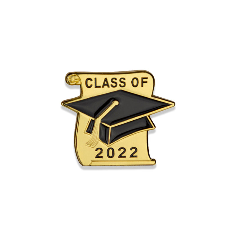 7/8 x 1 Inch Gold Graduation Hat & Scroll "Class of 2022" Lapel Pin-Brooches & Lapel Pins-Lapel Pin Corner