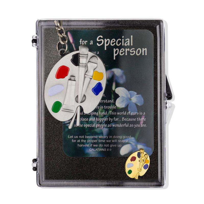 "Artists Are Special People" Appreciation Boxed Gift Set-Includes Verse Card, Keychain, and Lapel Pin-Brooches & Lapel Pins-Lapel Pin Corner