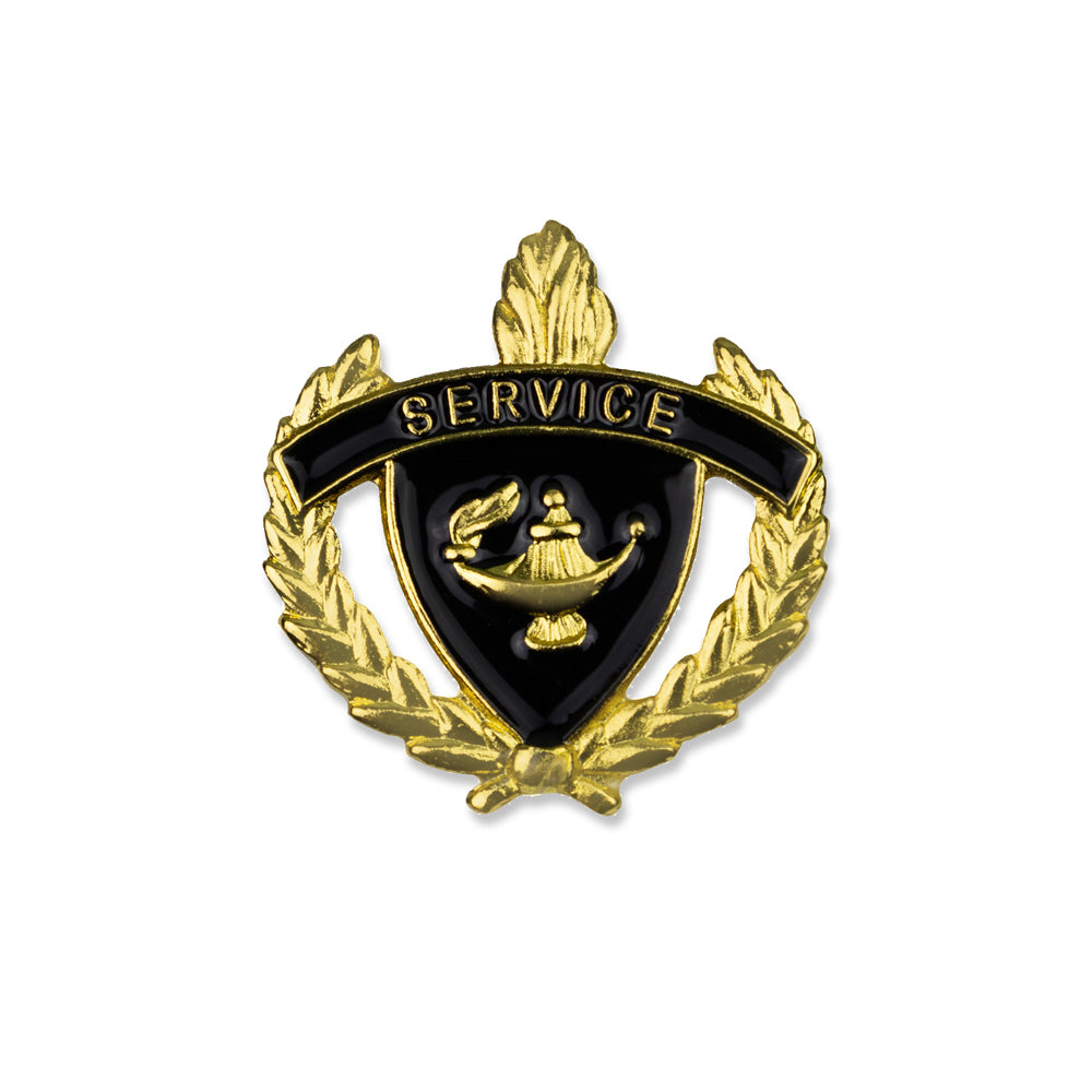 1 Inch Gold "Service" with Lamp of Learning and Wreaths Enameled Lapel Pin-Brooches & Lapel Pins-Lapel Pin Corner