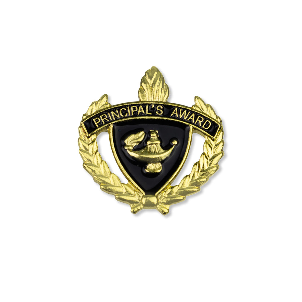 1 Inch Gold "Principal Award" with Lamp of Learning and Wreaths Enameled Lapel Pin-Brooches & Lapel Pins-Lapel Pin Corner