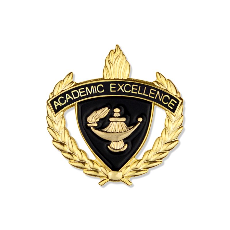1 Inch Gold "Academic Excellence" with Lamp of Learning and Wreaths Enameled Lapel Pin-Brooches & Lapel Pins-Lapel Pin Corner