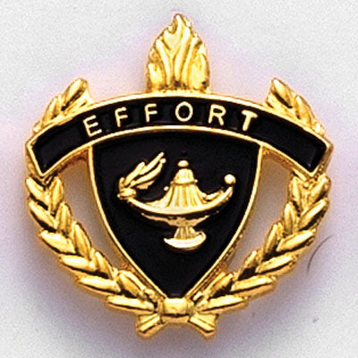 1 Inch Gold "Effort" with Lamp of Learning and Wreaths Enameled Lapel Pin-Brooches & Lapel Pins-Lapel Pin Corner