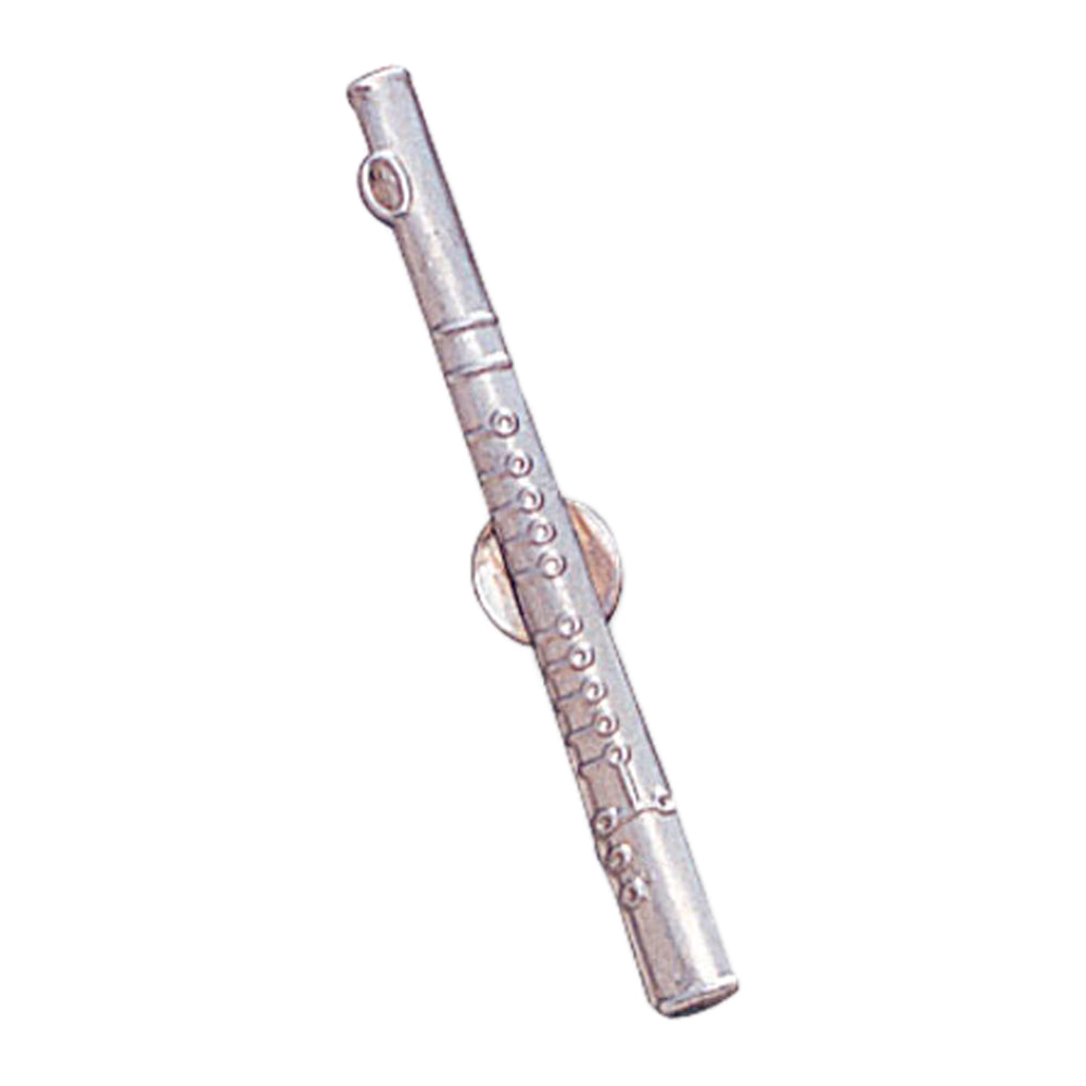 1-1/8 Inch Silver Musical Flute Lapel Pin-Brooches & Lapel Pins-Lapel Pin Corner