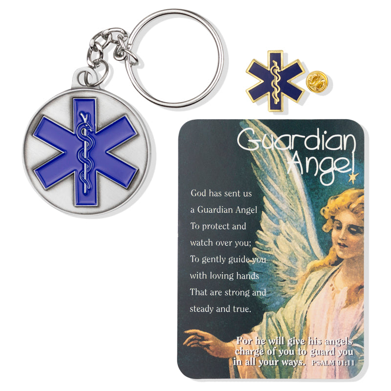 Paramedic "Guardian Angel" Appreciation Boxed Gift Set-Includes Verse Card, Keychain, and Lapel Pin-Brooches & Lapel Pins-Lapel Pin Corner