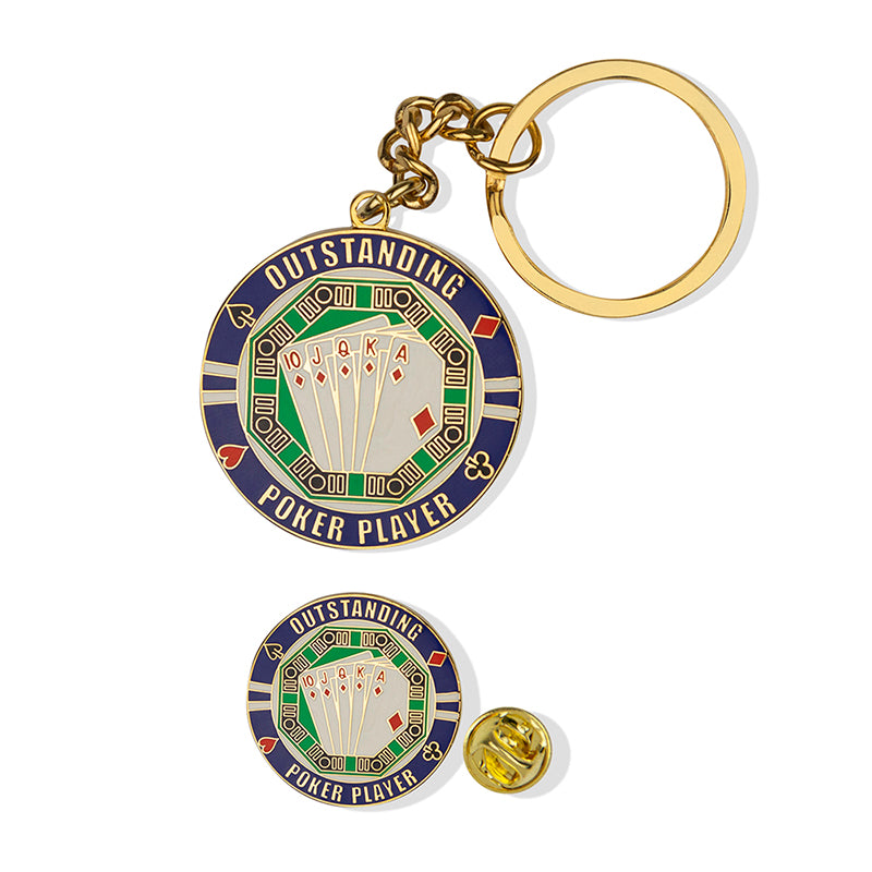 Poker Player Boxed Gift Set in Gold or Silver-Includes Keychain and Lapel Pin-Brooches & Lapel Pins-Lapel Pin Corner