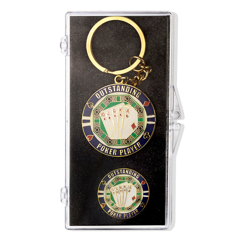 Poker Player Boxed Gift Set in Gold or Silver-Includes Keychain and Lapel Pin-Brooches & Lapel Pins-Lapel Pin Corner