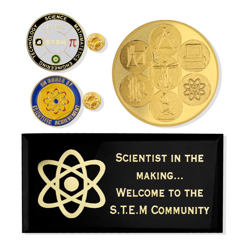 "Scientist in the Making" S.T.E.M Appreciation Boxed Gift Set-Includes Coin, Plaque, and Lapel Pins-Brooches & Lapel Pins-Lapel Pin Corner