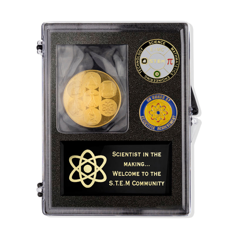"Scientist in the Making" S.T.E.M Appreciation Boxed Gift Set-Includes Coin, Plaque, and Lapel Pins-Brooches & Lapel Pins-Lapel Pin Corner