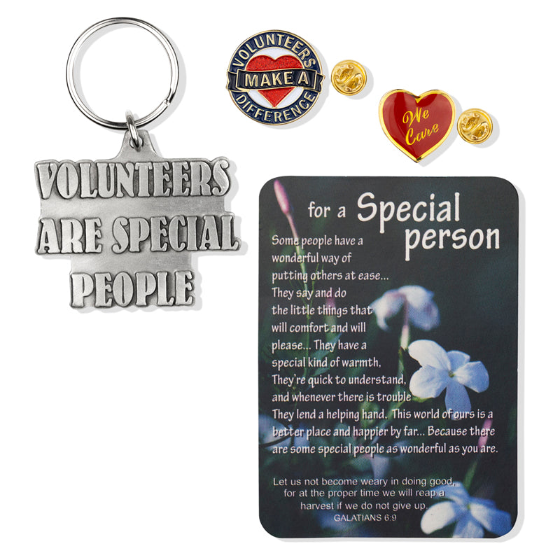 "Volunteers Are Special People" Appreciation Boxed Gift Set-Includes Verse Card, Keychain, and Lapel Pins-Brooches & Lapel Pins-Lapel Pin Corner